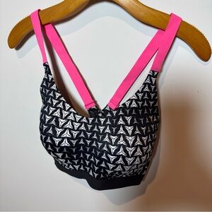 VSX Victoria Secrets Black White Patterned Bra with Pink Straps, 32DD EUC